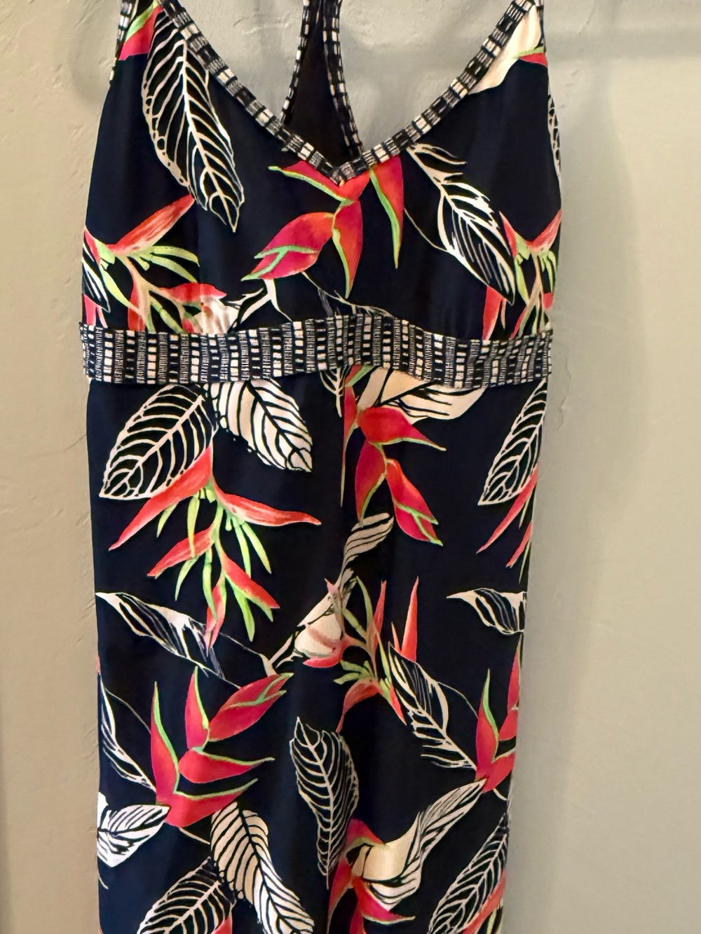 Black Tropical Print V-Neck Dress